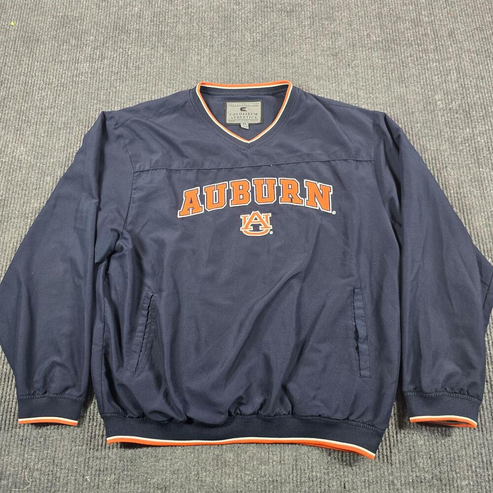 VTG Auburn Tigers Jacket Mens XL Blue Colosseum V Neck Windbreaker Pullover